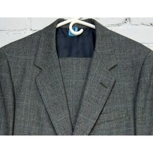 VTG Hickey Freeman Suit 42L Pure Wool Gray Glen Check 36L Pants USA‎ 90s
